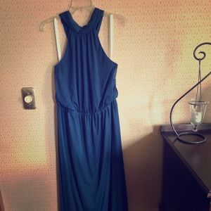 Lovely, full length formal Azazie dress in navy.